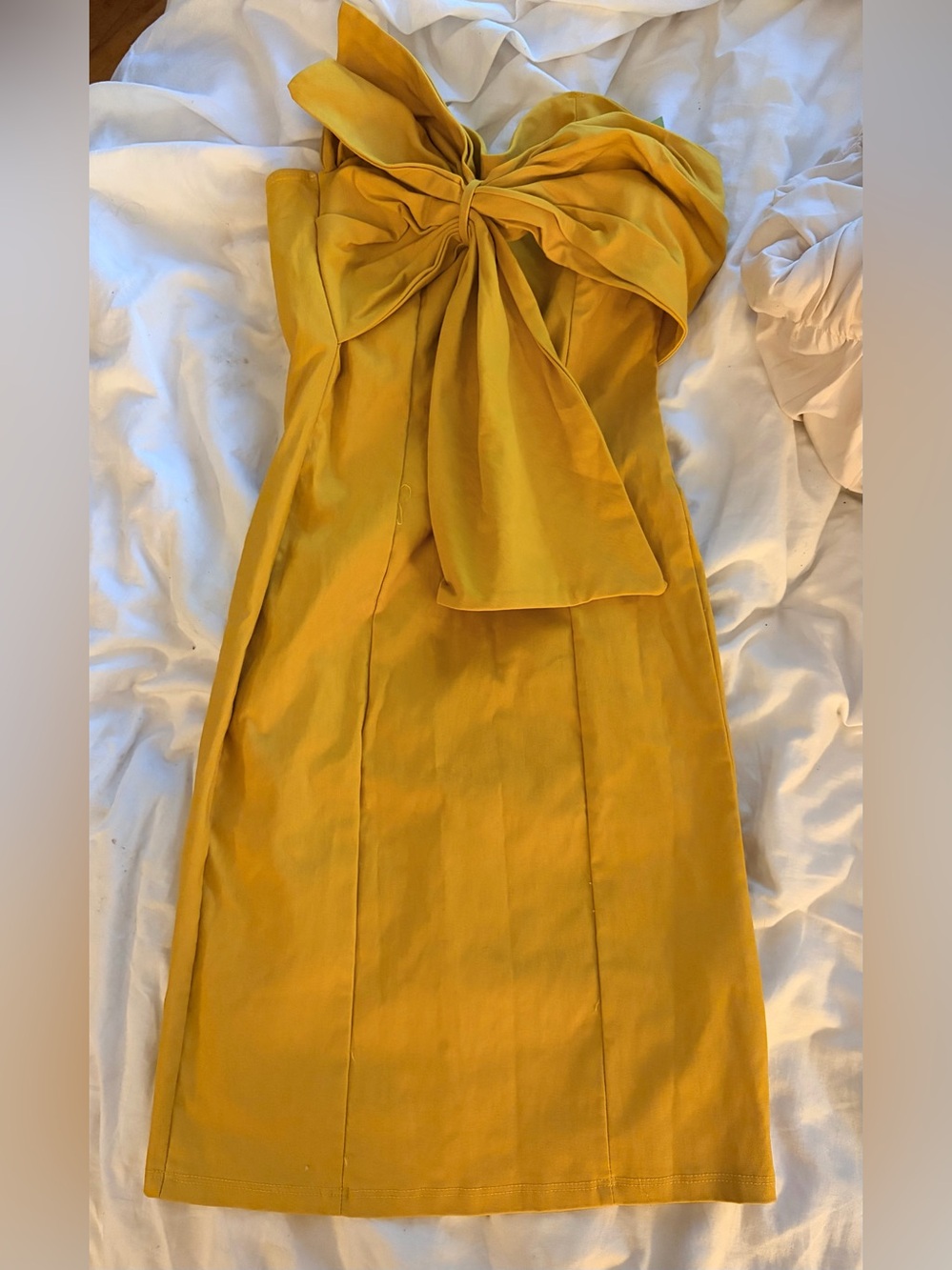 Strapless Mustard Bow Sheath Dress